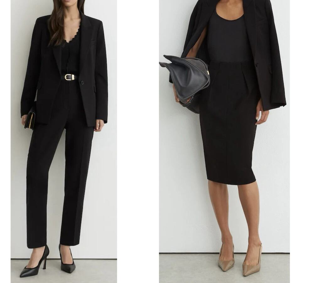 REISS Gabi 3 Piece Suit Set Black Blazer Pants Skirt Size 2 Workwear Career NEW